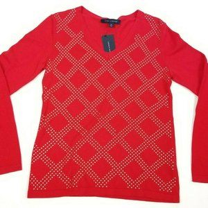Tommy Hilfiger Womens Studded Argyle V Neck SZ S